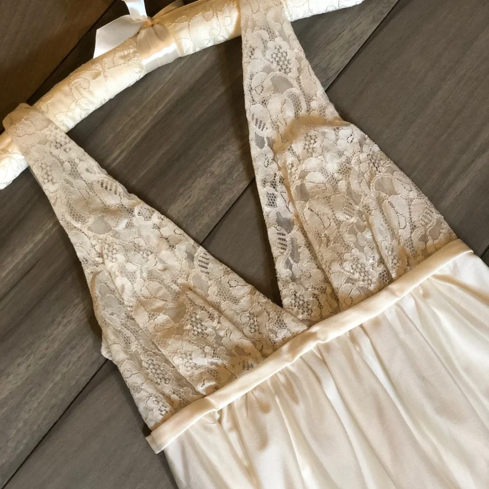 Vintage Alice Maloof Nightgown Plunge V Neck Lace Ivory Saks Fifth Avenue - Picture 4 of 10